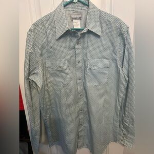 Wrangler Men's Blue Green and White Western wear  Shirt Pearl snap L